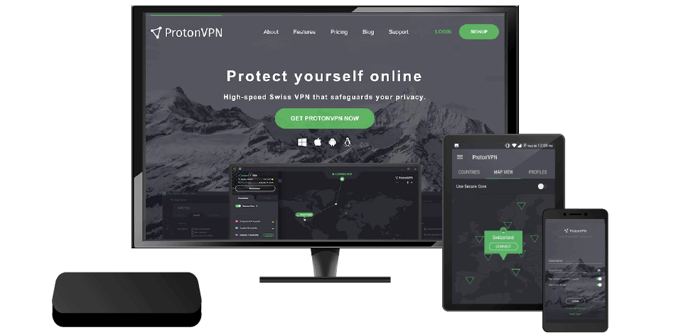 Small assortment of technological devices compatible with ProtonVPN.