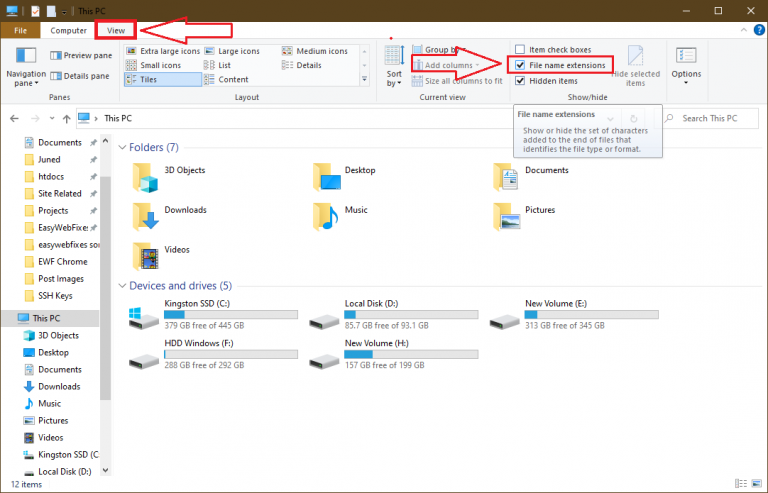 How to change the file extension in Windows 10