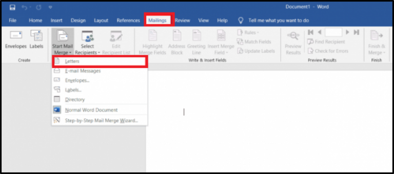 Changing mail in MS Word
