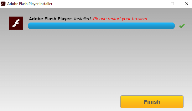 Finish button on Adobe Flash Player Installer