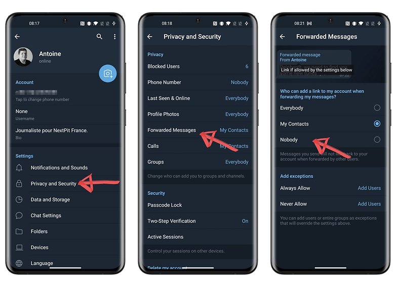 telegram privacy how to forward messages